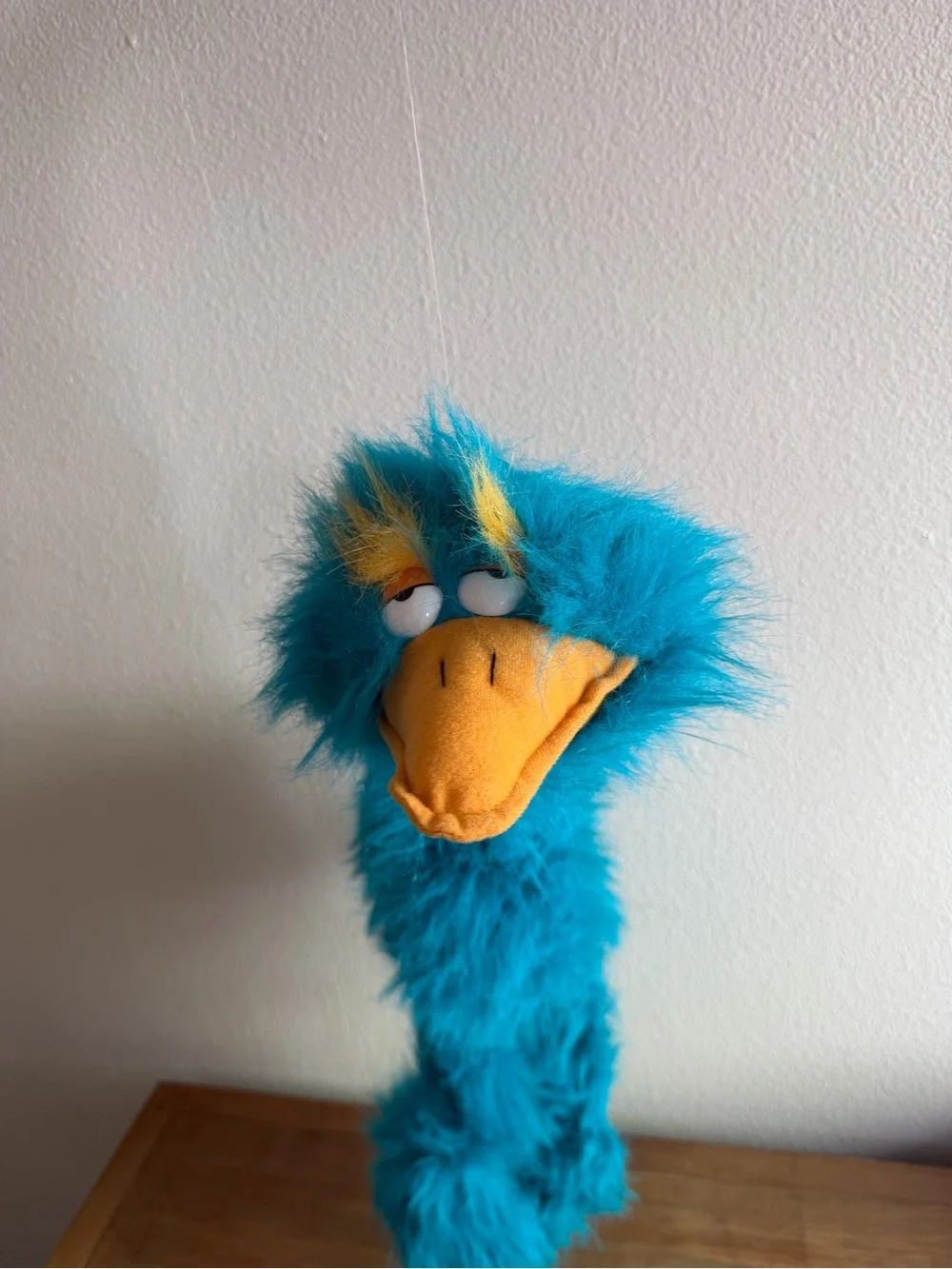 Fisher-Price Teal Plush Bird Toy with Orange Beak